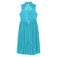 thumbnail image 4 of renvena Kids Girls Sleeveless Lyrical Modern Ballet Leotard Dress High-Low Hem Chiffon Skirt Dancewear Turquoise 16, 4 of 7