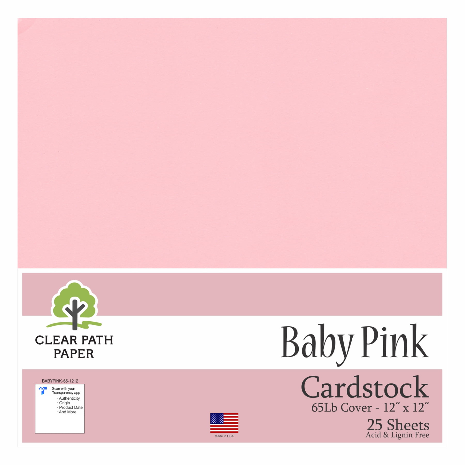 Baby Pink Cardstock 12 x 12 inch 65Lb Cover 25 Sheets Clear