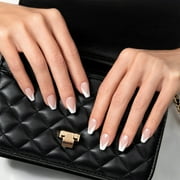 KISS Classy French Tip Press On Nails, Silk Dress, White, Medium Coffin, 28 Count