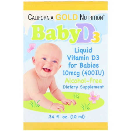 California Gold Nutrition  Baby Vitamin D3 Drops  10 mcg  400 IU    34 fl oz  10