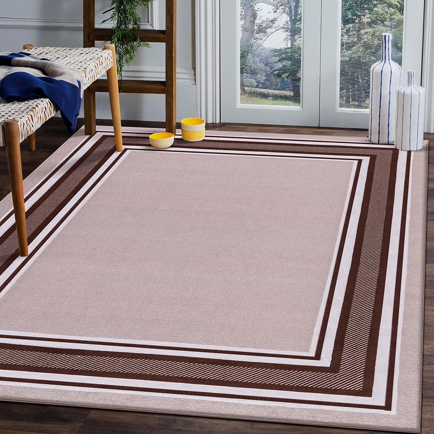 Modern Bordered 8X10 Area Rug for Living Room, Dining Room Rug, Bedroom
