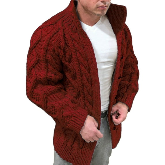 Niuer Mens Cardigan Sweater Solid Color Knit Single Breasted Coat for Winter