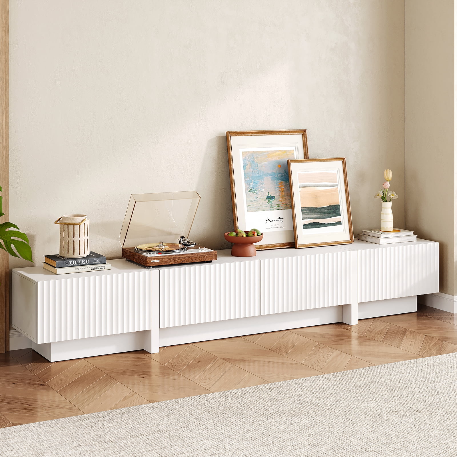 98" White Modern TV Stand, Large Entertainment Center with Drawers & Storage Compartments, Fits 55"-95" TVs for Living Room