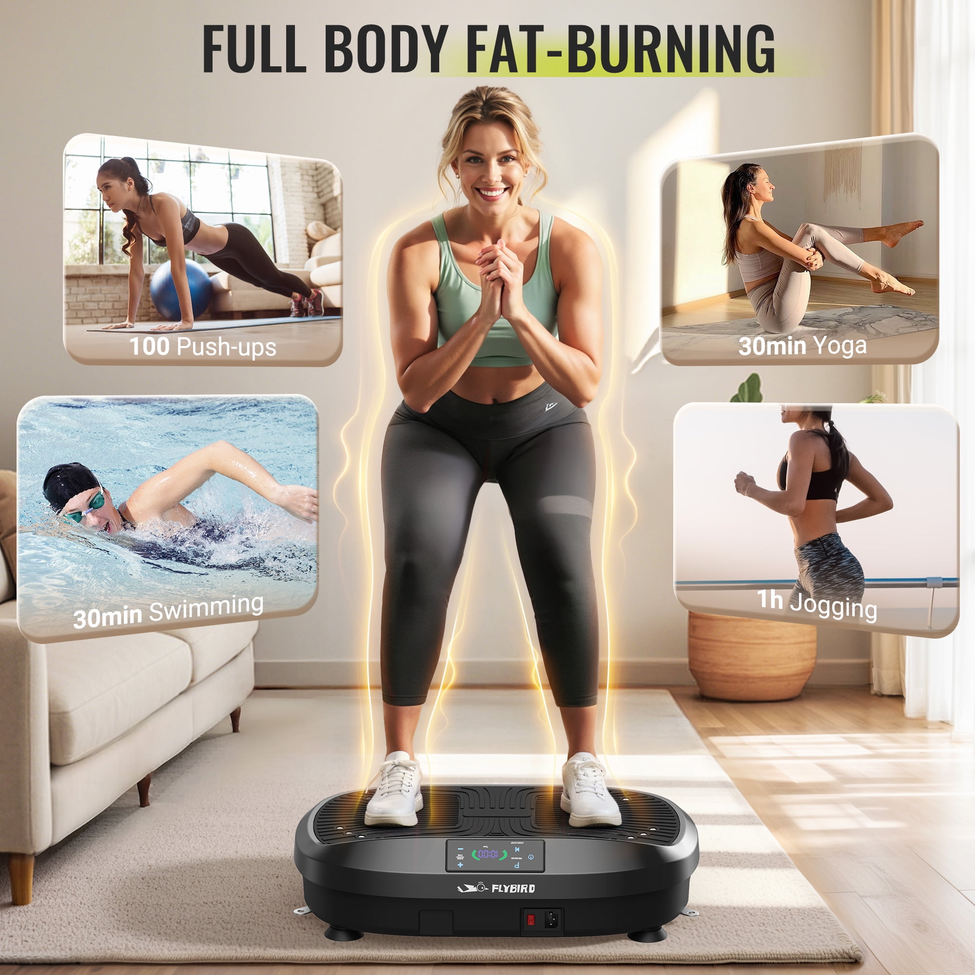 FLYBIRD Vibration Plate, Whole Body Workout Vibration Fitness Platform for Lymphatic Drainage, with 2 Resistance Bands