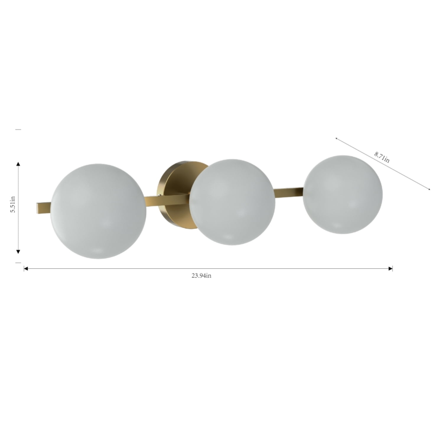 Better Homes & Gardens Modern Vanity Light, Brass Finish, Frosted Glass Shades, T6 LED Bulbs
