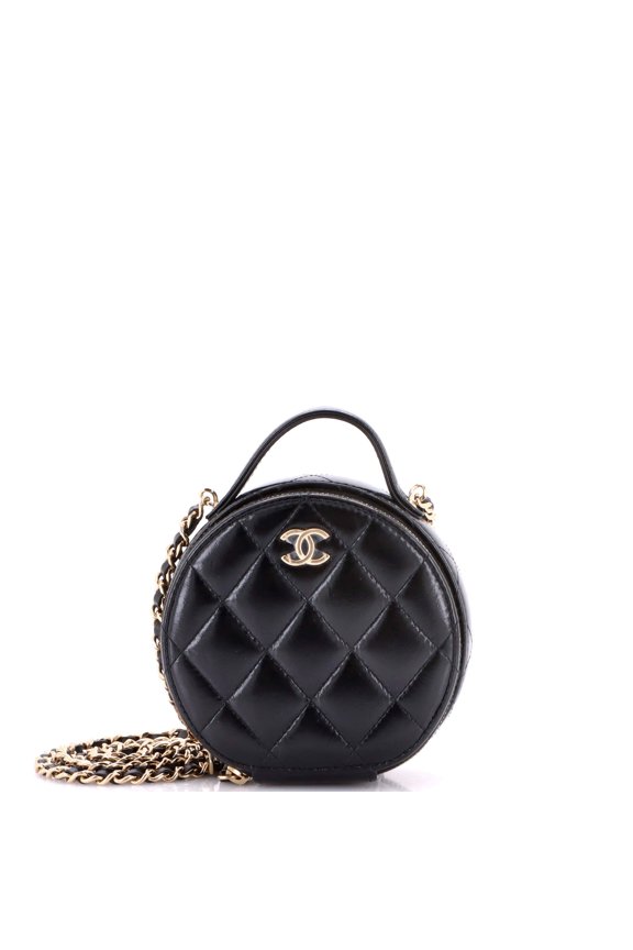 Pre-Owned Handle with Care Round Vanity Case with Chain Quilted Lambskin Small By Rebag