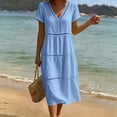 thumbnail image 3 of YuXingFu Midi Dresses for Women Mid-Length Plus Size Womens Dress Short Sleeve Solid Color Casual Summer Blue #1 L, 3 of 7