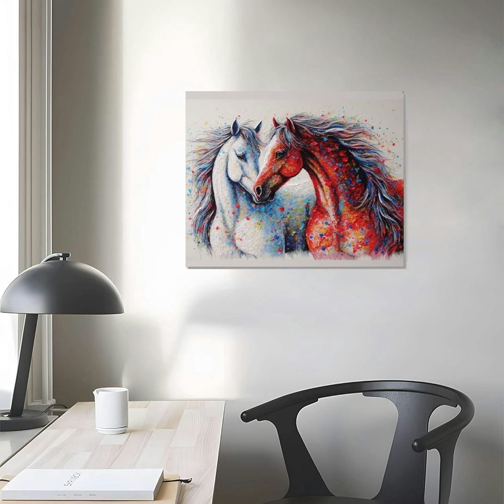 JEUXUS Animal Wall Art Canvas Prints Colorful Abstract Running Horse Paintings Modern HD Printed Oil Paintings Artwork Wall Decor for Living Room Office Home Decorations 20x16in