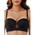 thumbnail image 3 of Deyllo Women Push up Strapless Bra Plus Size Lace Underwire No-slip Padded Invisible Bra,Black 34B, 3 of 6