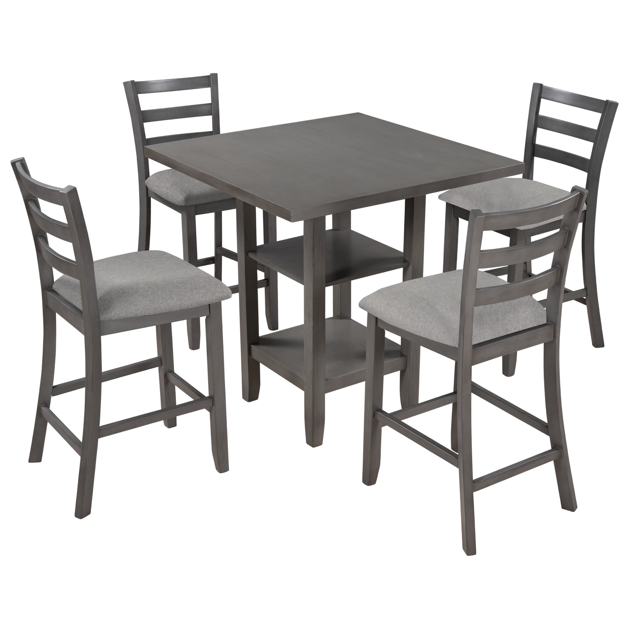 Euroco 5-Piece Counter Height Dining Table Set for 4,Wood Dining Table with 4  High Back Chairs & Open Storage Shelves,Kitchen Table Set for Small Space