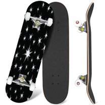 31'' Complete Skateboard 7 Layer Canadian Maple Double Kick Deck Skateboards beautiful hand drawn doodle stars black white Skate Board for Beginner Adult Gifts