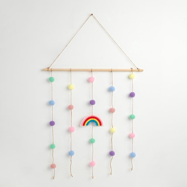 Rainbow Decor Kids Bedroom Macrame Photo Display, Colorful Ball String Organizador de fotografía para Colgar en , Cute Nursery Macarena Bola de pompones arcoíris