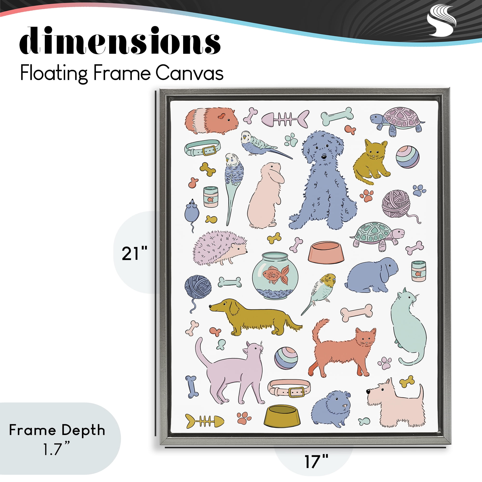 Stupell Industries Pet Shop Menagerie Gray Framed Floater Canvas Wall Art, design by Bethany Sandoval