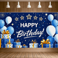 thumbnail image 4 of Blue Themed Happy Birthday Banner with Balloons Stars and Gifts Party Backdrop Background Decors for Birthday Party Photography Props and Decorations, 4 of 7