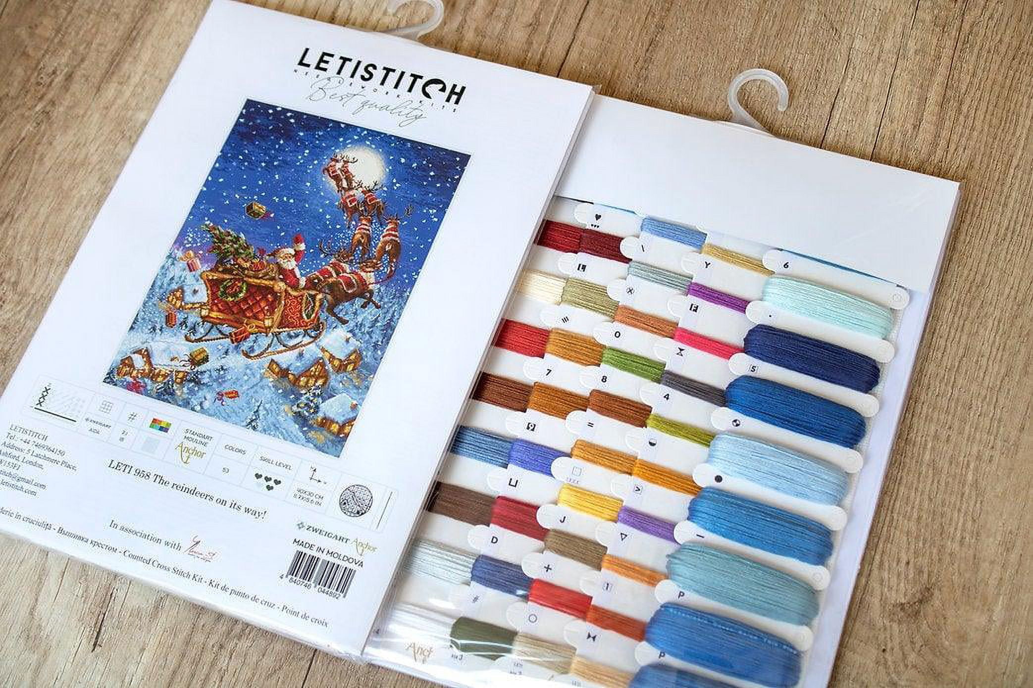 Counted Cross Stitch Kit The Reindeers On Their Way! Leti958 Needlework Blue Red Christmas By LetiStitch