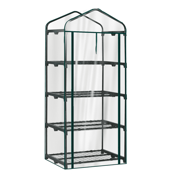 Alvantor 4 Tier Mini Greenhouse with PVC Cover, Roll-Up Zipper Door, Portable Indoor Outdoor Garden Plant Shelves, 27"x19"x62"