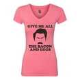 thumbnail image 2 of Parks and Recreations Give Me All The Bacon and Eggs Pop Female Junior Fit V-Neck Tee, Hot Pink, X-Large, 2 of 3