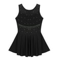 thumbnail image 4 of Venjoe Kids Girls Ice Skating Sparkle Diamond V-shaped Sheer Tulle Splice Leotard A-line Dress for Black 16, 4 of 7