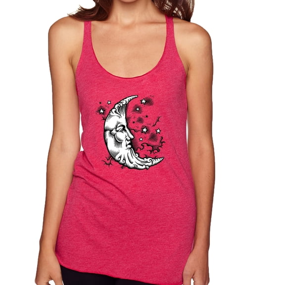 Wild Bobby Crescent Moon Astrology Puff Print Fashion Tri-Blend Racerback Tank Top, Shocking Pink, Large