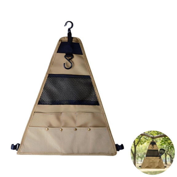 Camping Silverware Organizer, 900D Oxford Cloth Camping Utensil Organizer, Hanging Travel Storage Bag for Outdoor BBQ Picnic Kitchen, Portable Folded Size