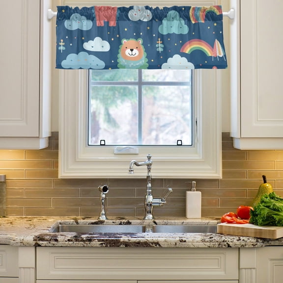 Bears with Rainbow Clouds Curtain Valances Farmhouse Design Window Treatment Decor Blackout Rod Pocket for Windows Living Room Kitchen 54" x 18"
