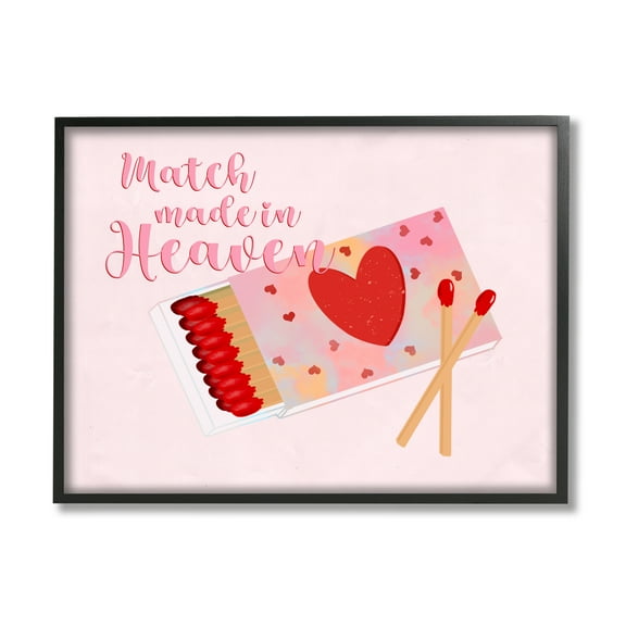 Stupell Match Made In Heaven Romantic Matchbook Holiday Painting Black Framed Art Print Wall Art