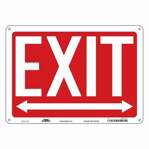 Condor Exit Sign, Plastic, 14" W, 10" H, EXIT, Red, White 480L68