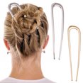 thumbnail image 4 of Horquilla para el pelo en forma de U, elegante, de aleación dorada y plateada, antideslizante, para moño largo y grueso, horquilla francesa, accesorios para el cabello para mujeres y niñas., 4 of 7