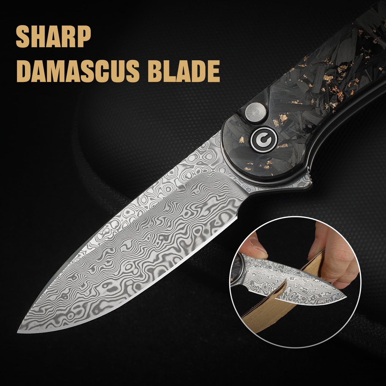 CIVIVI Elementum II Pocket Folding Knife, 2.96" Damascus Blade Knife C18062P-10
