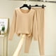 thumbnail image 1 of Puntoco Ropa de dormir para mujer, moda femenina, color sólido, cuello redondo, ropa de dormir informal cálida para el hogar, conjunto de pijama, 1 of 3
