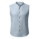 thumbnail image 5 of Top de Hombro Frío Camisa de Lino de los Hombres sin Mangas Cuello Redondo Color Sólido Botón Básico Delantero Top de Vacaciones Casual, 5 of 6
