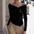thumbnail image 2 of Lenpel Women's off the Shoulder Tops Long Sleeve Cross V Neck Asymmetrical Hem Slim Dressy Casual Blouses Going out Shirts(Black,XX-Large), 2 of 7