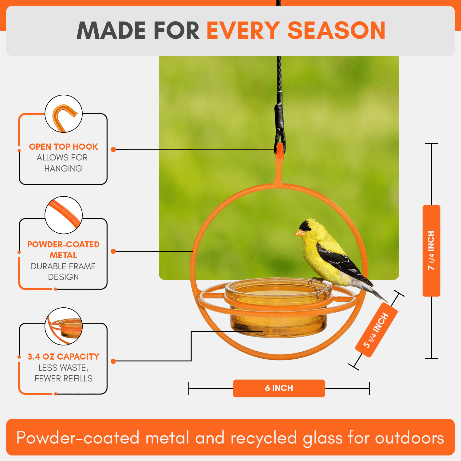 Mosaic Birds Hummble Bold Hanging Bird Feeder for Outdoors, Oriole, Finch Wild Bird Feeders - Orange