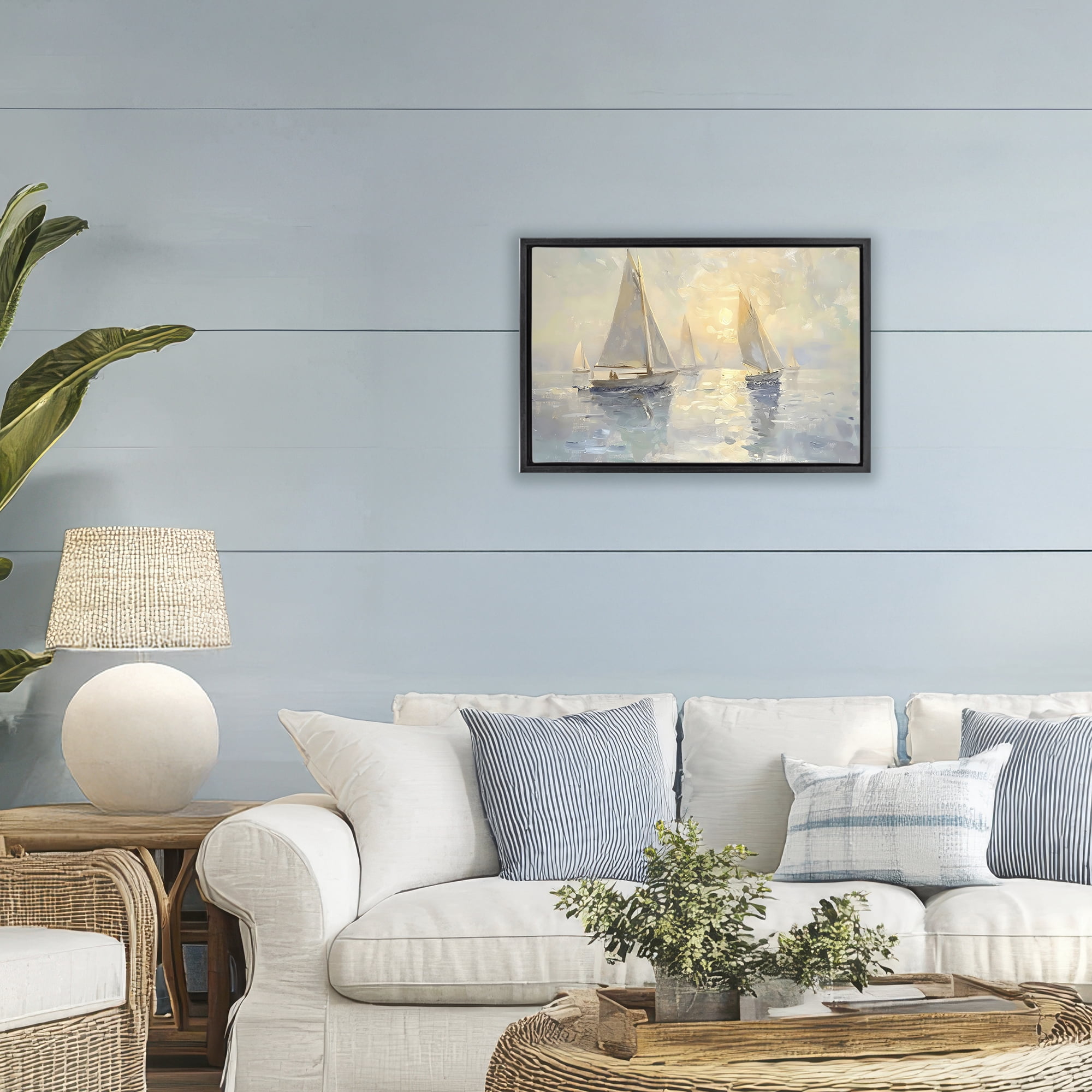 Stupell Industries Sunset Sailboats Glow Black Framed Floater Canvas Wall Art, design by Creative Studio