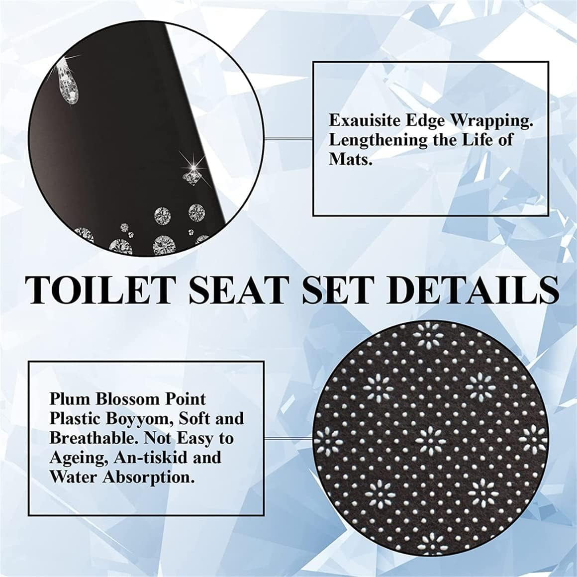 4PCS Bling Diamond Shower Curtain Set with Non-Slip Rugs Toilet Lid Cover and Bath Mat Shower Curtain with 12 Hooks Bathroom Sets with Shower Curtain and Rugs and Accessories