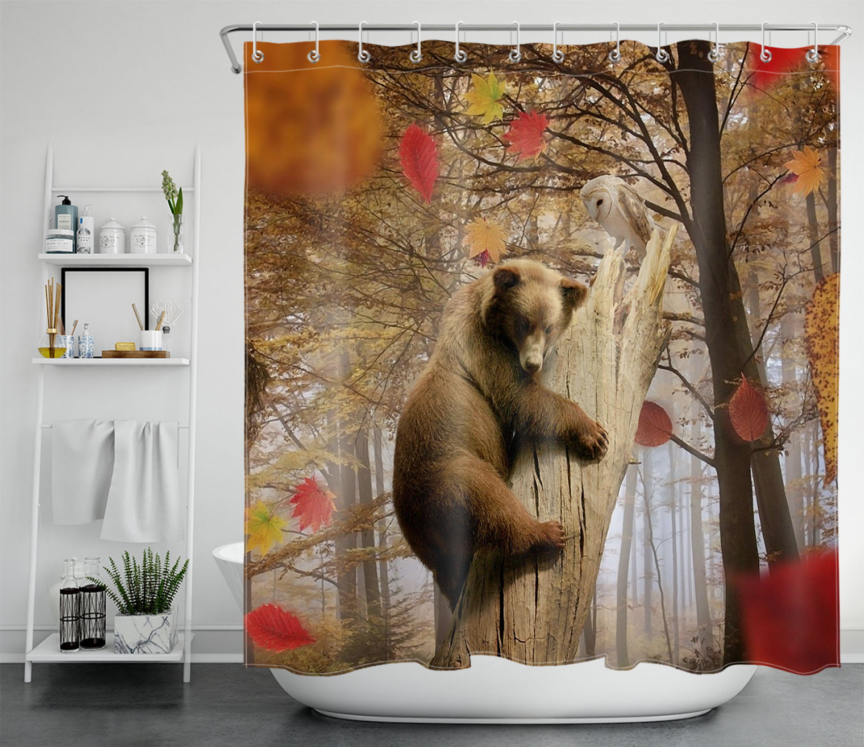 Wild Animal Brown Bear Waterproof Polyester Fabric Shower Curtain 71 Inch 
