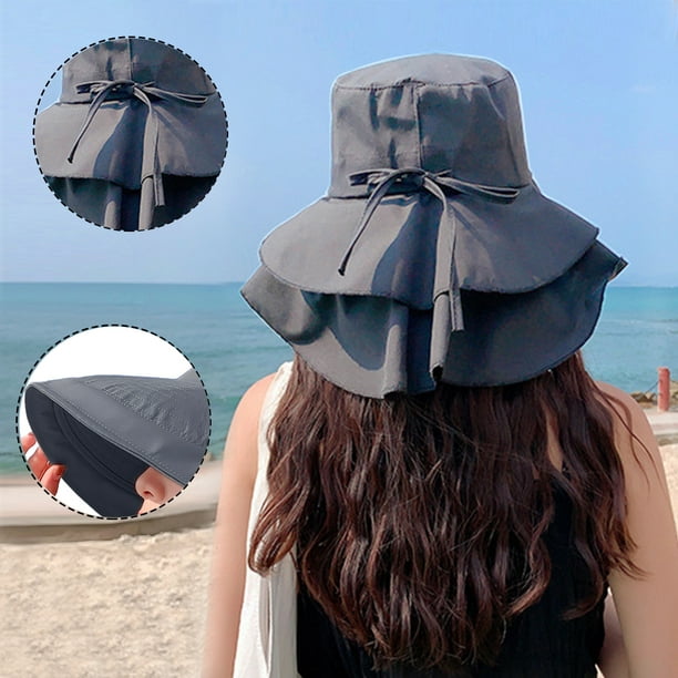 Womens Sun Hat Wide Brim and Ponytail Hole, Hiking Safari Hat with Neck  Flap - Dark gray 