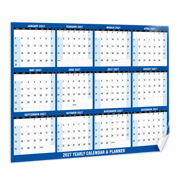2027 Wall Calendar 12 Month, Large Wet & Dry Erase Laminated Year Calendar Wall Planner, Reversible Horizontal Vertical Calendar for Home Office