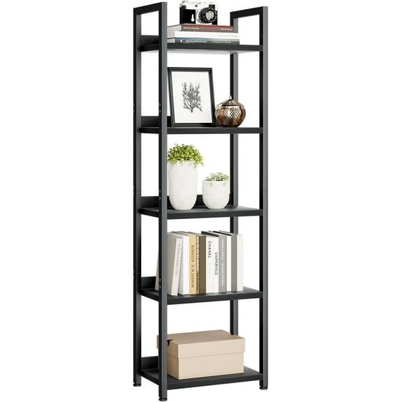 Narrow Bookshelf, 5 Tier Bookshelves, Home Office Bookcase Shelf Storage Organizer, Free Standing Storage Shelving Unit for Bedroom, Living Room and Home Office, Black