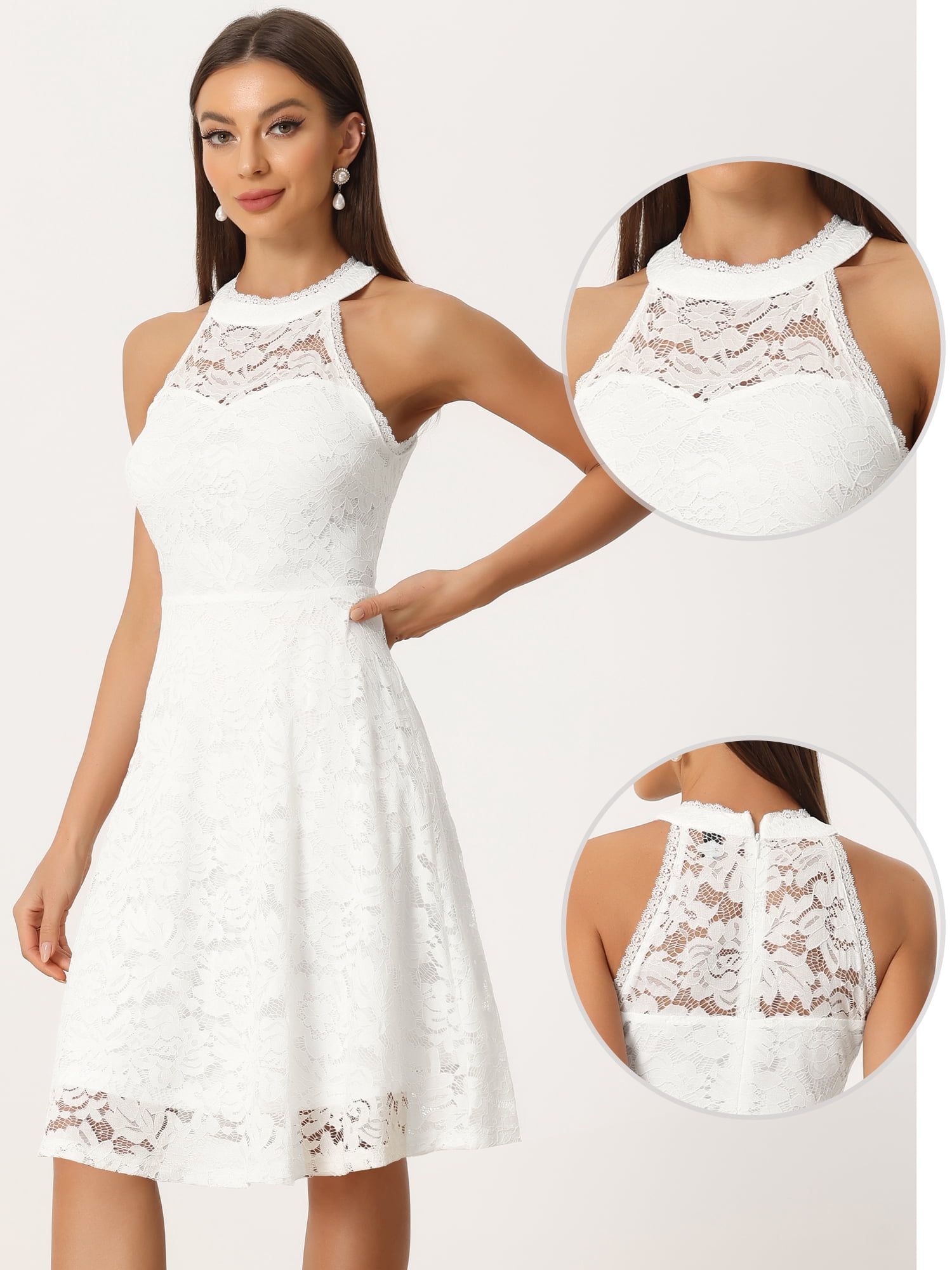 DARING DIVA Lace Sleeveless Elegant Cocktail A-Line Dress XS White