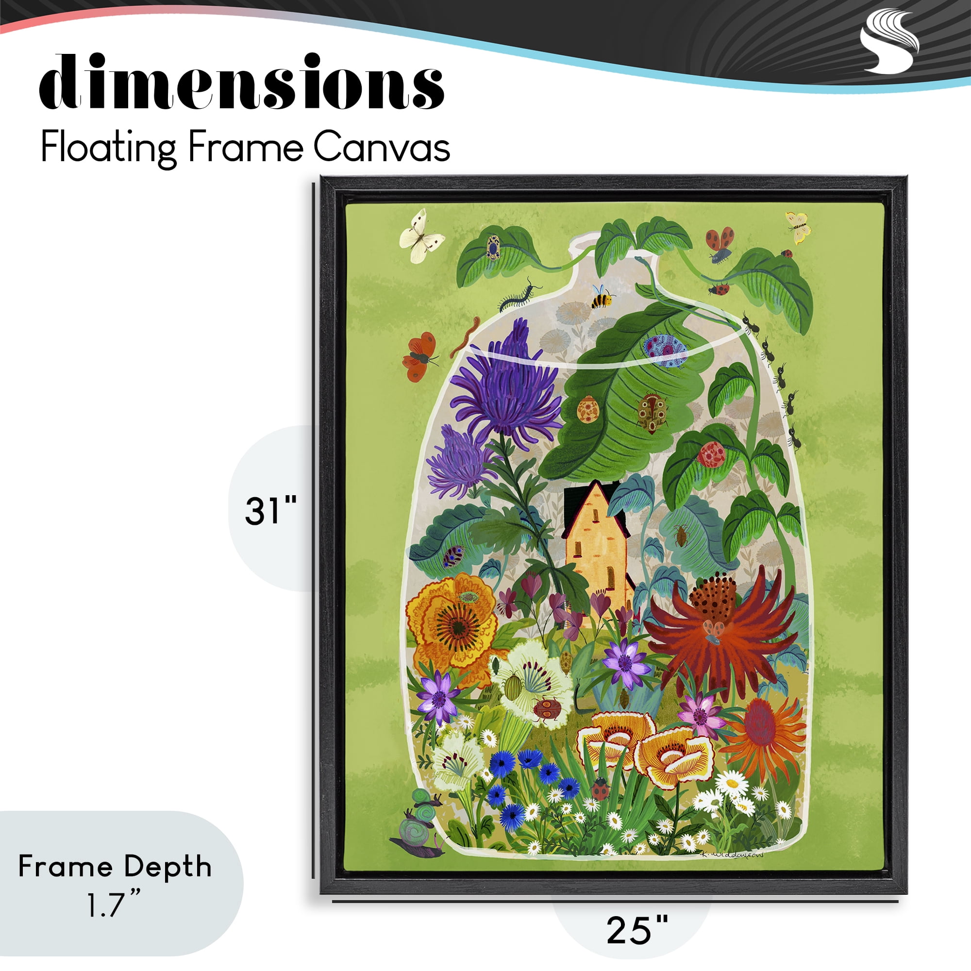 Stupell Industries Terrarium Bug Garden Black Framed Floater Canvas Wall Art, design by Kay Widdowson