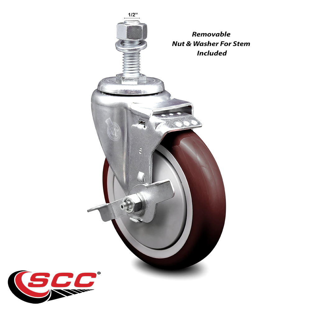 A1 5" x 1-1/4" Polyurethane Wheel Casters 4 Swivels with 2 brakes 