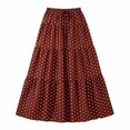 thumbnail image 7 of Women Polka Dot Midi Skirt Large Ruffle Hem Tie Waist A Line Flowy Casual Skirt with Drawstring for Daily Wear Red XL(XL), 7 of 7