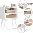 thumbnail image 5 of LELELINKY Rattan Nightstand with Charging Station, Boho Bedside Table with Handmade Drawer & Open Shelf for Bedroom, White New, 5 of 7