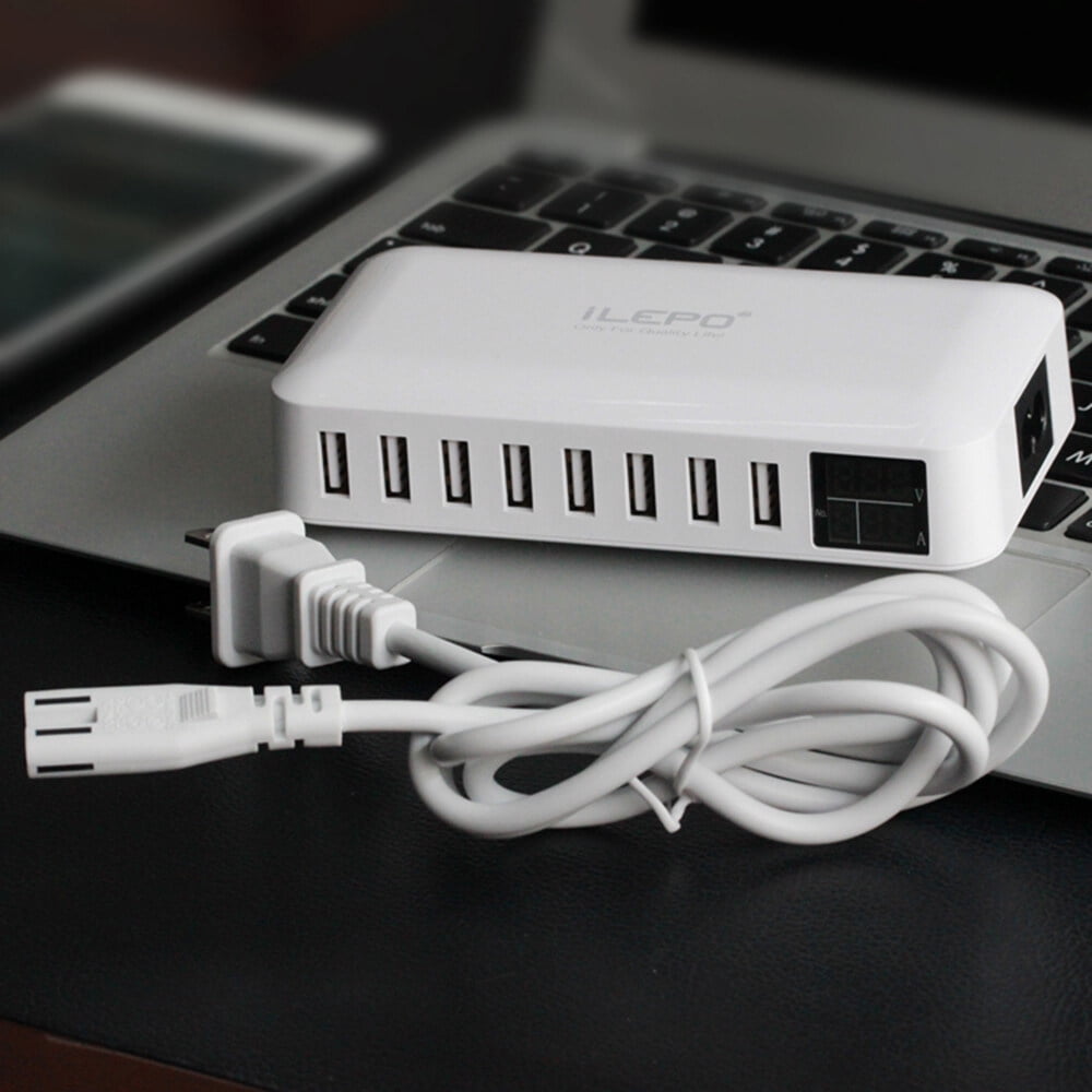 8 Ports Smart USB Charger 40W 8A Multi Port USB Hub with LCD Display Fast Charging Wall Charger Power Adapter with 4ft Long Power Cord