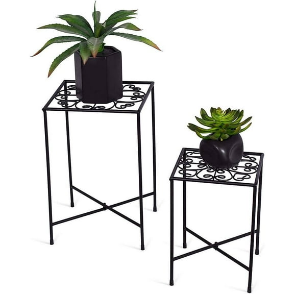 Indoor/Outdoor Black Metal Plant Stands (Set of 2)