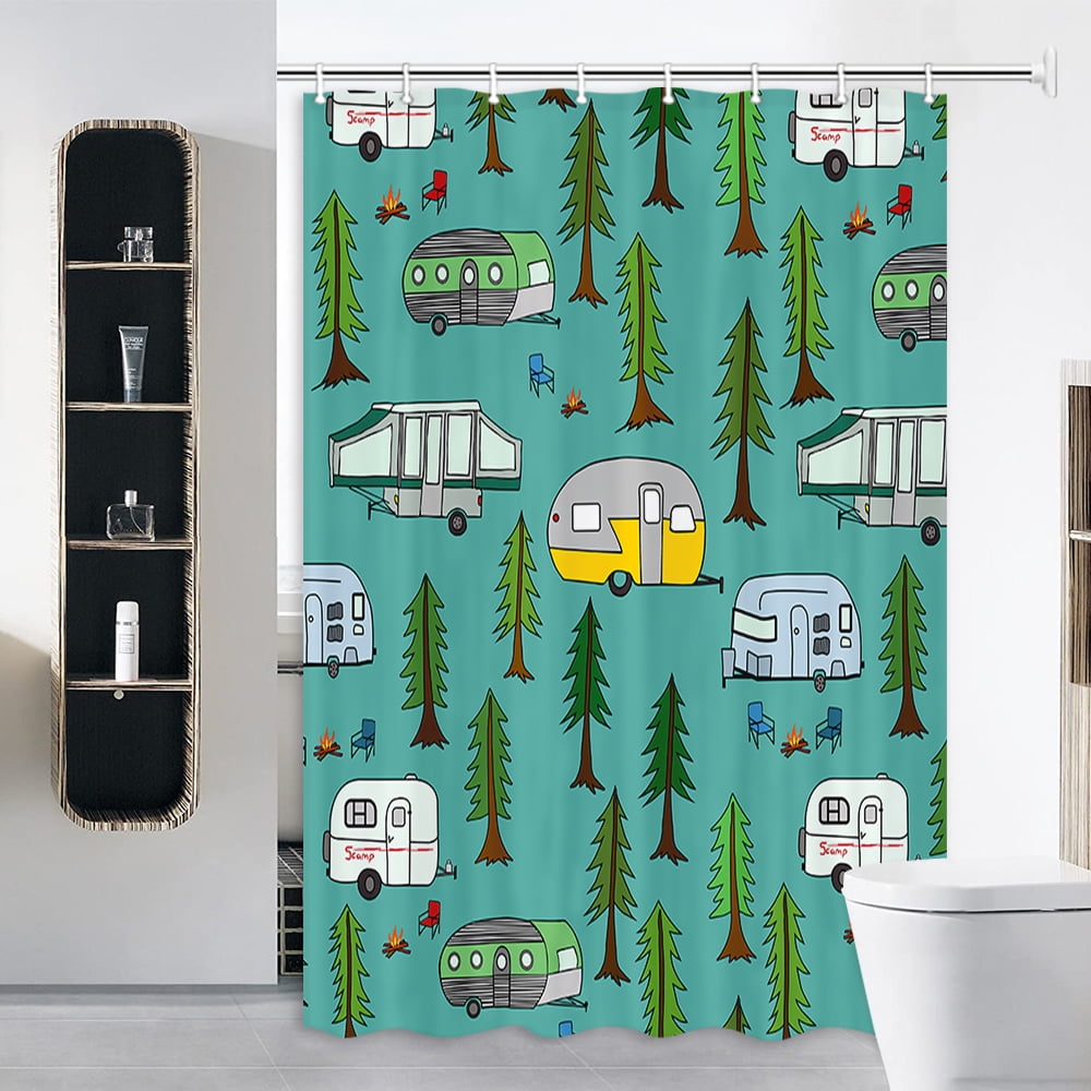 Happy Camper RV Shower Curtain for Camper Trailer Camping Bathroom