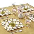 thumbnail image 6 of PARTY DISPOSABLE 36 PC DINNERWARE SET | 18 Dinner Plates | 18 Salad or Dessert Plates | Heavy Duty Paper Plates | for Upscale Wedding and Dining | Square Metallic Gold - Moroccan Collection, 6 of 6