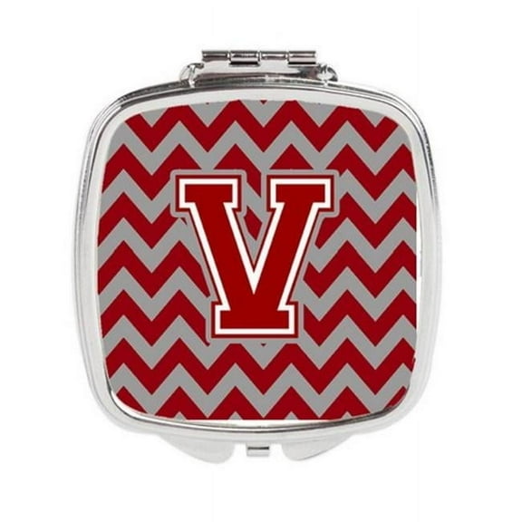 Carolines Treasures Letter V Chevron Maroon & White Compact Mirror