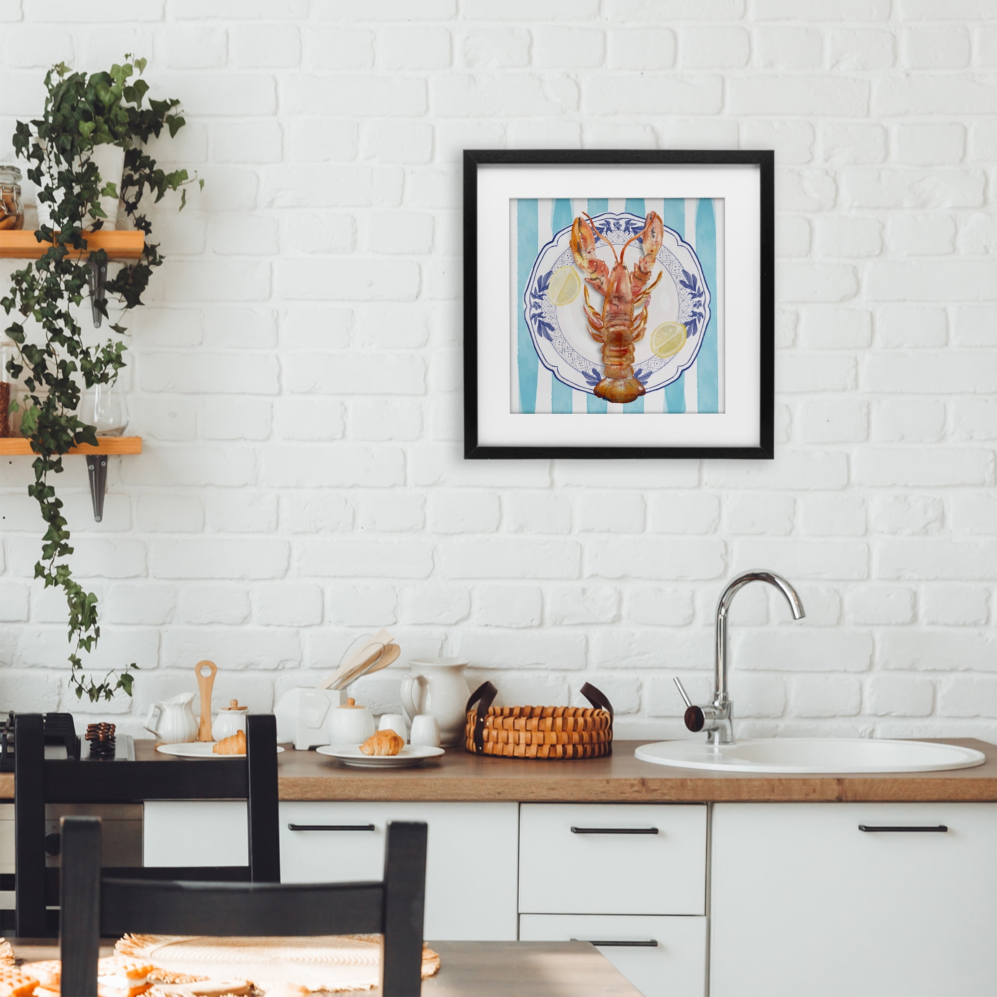 Stupell Industries Lobster Seafood Plate Black Framed Print Under Glass, design by Christie Adams